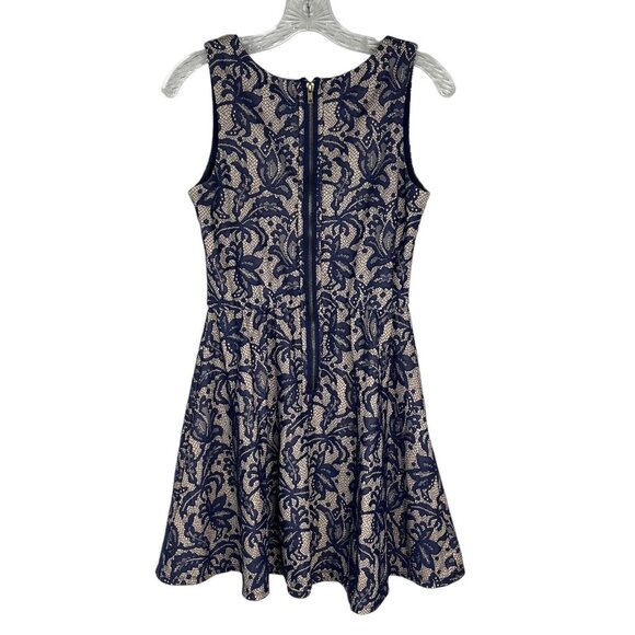 Urban Hearts Dress Womens Medium Blue Beige Lace Overlay Fit and Flare - Picture 2 of 8